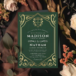 緑のロイヤルミディアムファンタジー モノグラム ウェディング 招待状