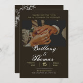 緑のロマンチックなカップルの写真付き 招待状 (正面/裏面)