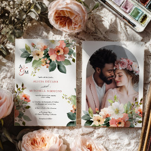 緑のロマンチックなフローラ水彩写真結婚の写真 招待状