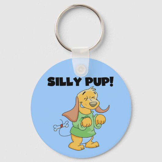 緑のワイシャツの間抜けな子犬のTシャツおよびギフト キーホルダー (正面)