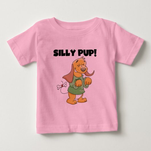 緑のワイシャツの間抜けな子犬のTシャツおよびギフト ベビーTシャツ (正面)