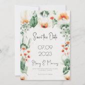 緑のワイルドフラワーフレーム日付を保存招待状 招待状 (正面)