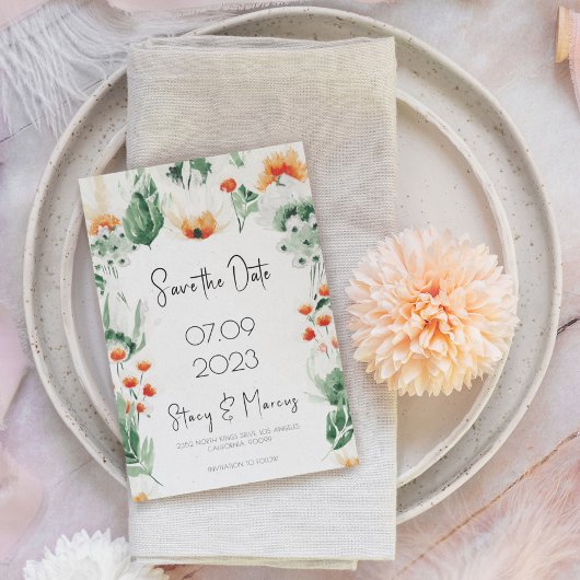 緑のワイルドフラワーフレーム日付を保存招待状 招待状