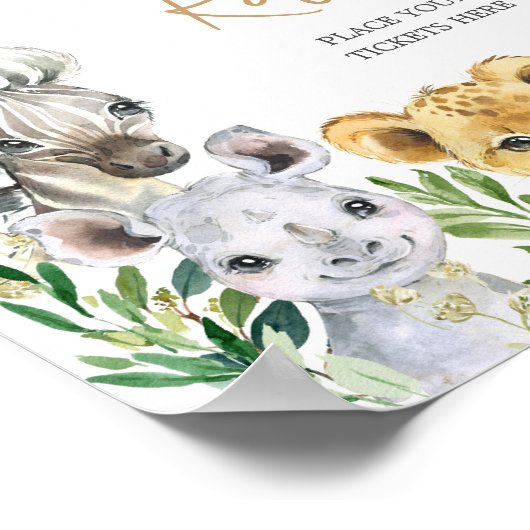 緑のワイルドワンサファリベイビーシャワーおむつラッフル ポスター (角)