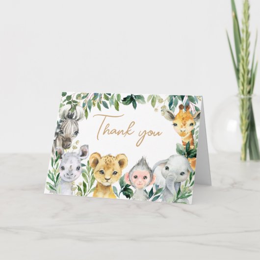 緑のワイルドワンサファリベイビーシャワー サンキューカード (正面)