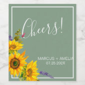 緑のワインラベルに結婚ひまわりの花 ワインラベル (シングルラベル)