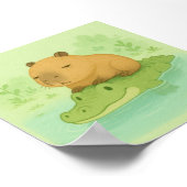 緑のワニのポスターの可愛い漫画のキャピバラ ポスター (角)