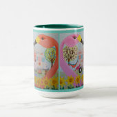 緑のヴィンテージのトレーラーの民芸のフラミンゴ愛 マグカップ (中央)