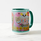 緑のヴィンテージのトレーラーの民芸のフラミンゴ愛 マグカップ (正面右)