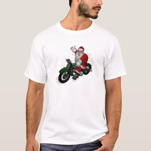 緑のヴィンテージのモーターバイクのおもしろいなサンタクロース Tシャツ (正面)