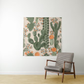 緑のヴィンテージの多汁のサボテンとオレンジの花  タペストリー (インサイチュ)