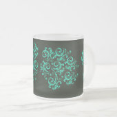 緑のヴィンテージの花模様 フロストグラスマグカップ (正面右)