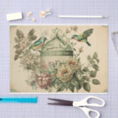 緑のヴィンテージの鳥と花の鳥の分離 薄葉紙 (クラフト)