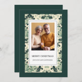 緑のヴィンテージエレガントフローラ写真メリークリスマス シーズンカード (正面/裏面)