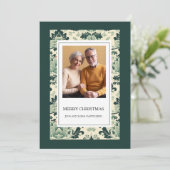 緑のヴィンテージエレガントフローラ写真メリークリスマス シーズンカード (スタンド正面)