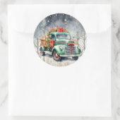 緑のヴィンテージトラック冬の森クリスマスギフト ラウンドシール (バッグ)