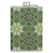 緑のヴィンテージパターンに青い花 フラスク (裏面)