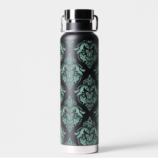 緑のヴィンテージフローラのマスクのパターン ウォーターボトル (背面)