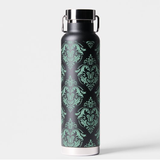 緑のヴィンテージフローラのマスクのパターン ウォーターボトル (正面)