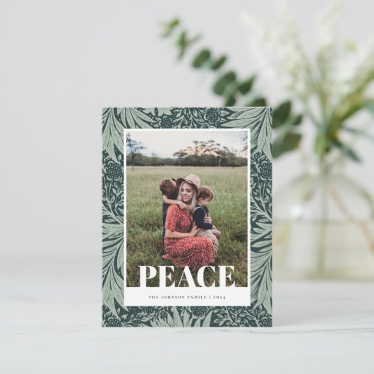 緑のヴィンテージフローラフォトクリスマスカード シーズンカード (スタンド正面)