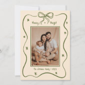 緑のヴィンテージ手描きボウフレームフォトクリスマス シーズンカード (正面)