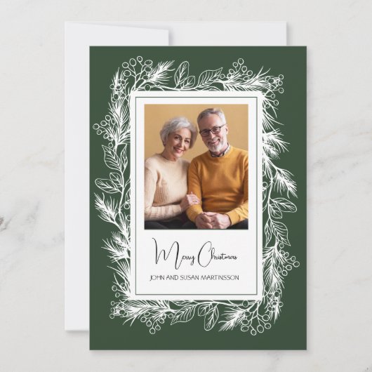 緑のヴィンテージ植物写真メリークリスマス シーズンカード (正面)