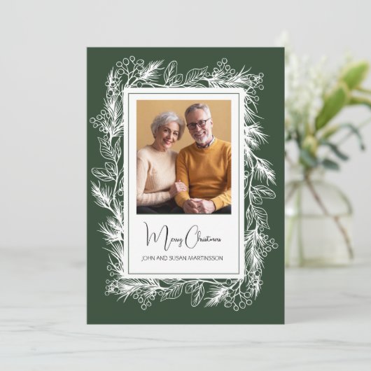 緑のヴィンテージ植物写真メリークリスマス シーズンカード (スタンド正面)
