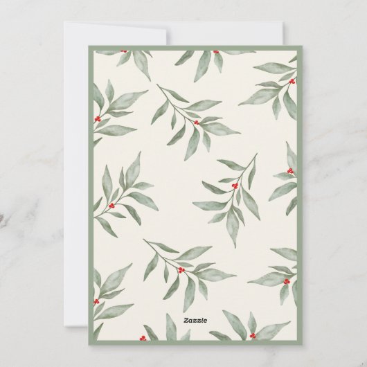 緑のヴィンテージ植物写真メリークリスマス シーズンカード (裏面)