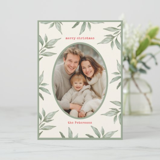 緑のヴィンテージ植物写真メリークリスマス シーズンカード (スタンド正面)