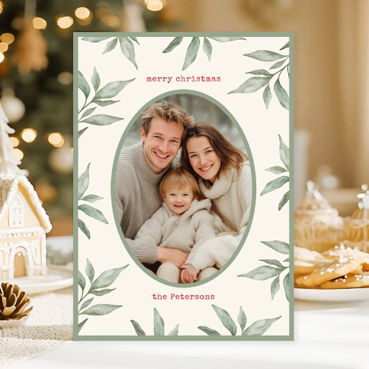 緑のヴィンテージ植物写真メリークリスマス シーズンカード