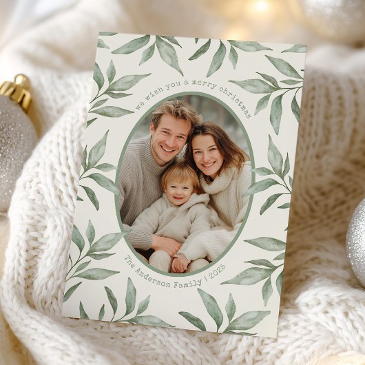 緑のヴィンテージ植物写真メリークリスマス シーズンカード