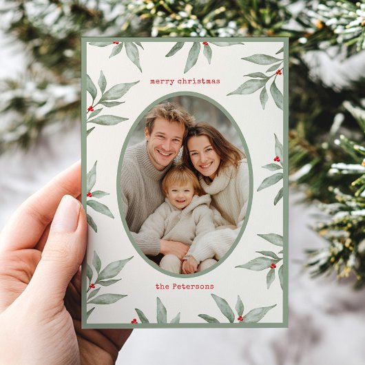 緑のヴィンテージ植物写真メリークリスマス シーズンカード