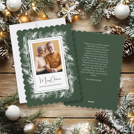 緑のヴィンテージ植物写真メリークリスマス シーズンカード