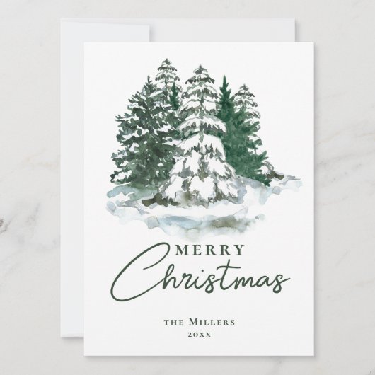 緑のヴィンテージ植物樹水色クリスマス シーズンカード (正面)