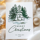 緑のヴィンテージ植物樹水色クリスマス シーズンカード