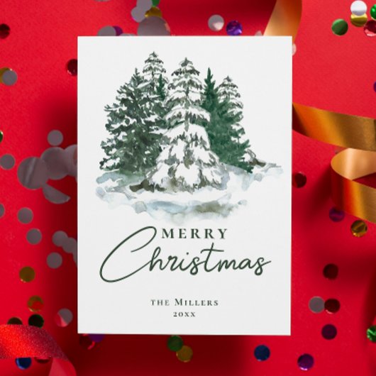 緑のヴィンテージ植物樹水色クリスマス シーズンカード