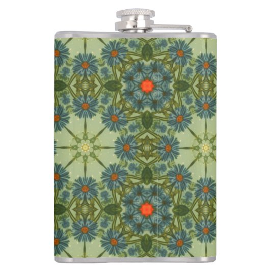 緑のヴィンテージ模様に青い花 フラスク (裏面)