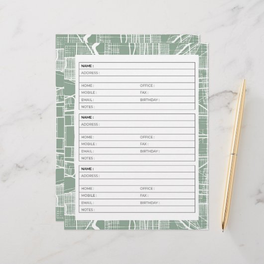 緑のヴィンテージ通りマップアドレス帳ページ (正面/裏面インサイチュ)