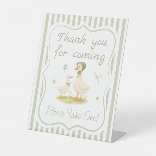 緑のヴィンテージ間抜けグースベイビーシャワー賛成 台座サイン (正面)