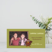 緑の七面鳥のゴブル感謝祭の写真の挨拶 シーズンカード (スタンド正面)