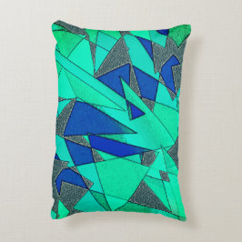 緑の三角形の切り出し、青い背景、粗い アクセントクッション