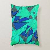 緑の三角形の切り出し、青い背景、粗い アクセントクッション (正面(垂直))