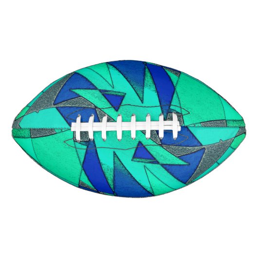 緑の三角形の切り出し、青い背景、粗い アメリカンフットボール (正面)