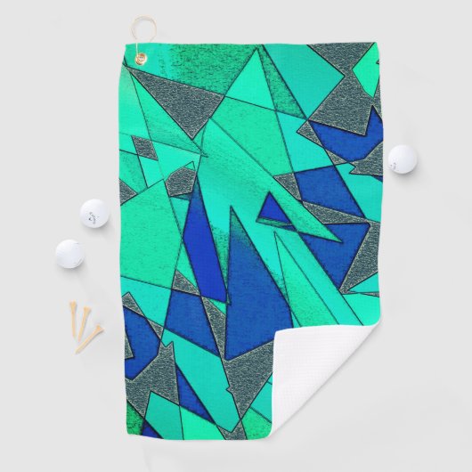 緑の三角形の切り出し、青い背景、粗い ゴルフタオル (インサイチュ)