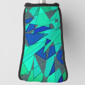 緑の三角形の切り出し、青い背景、粗い ゴルフヘッドカバー (回転90)