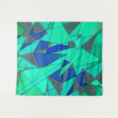 緑の三角形の切り出し、青い背景、粗い タペストリー (正面(横))