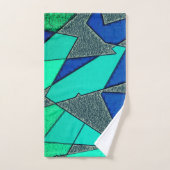 緑の三角形の切り出し、青い背景、粗い バスタオルセット (ハンドタオル)