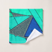 緑の三角形の切り出し、青い背景、粗い バスタオルセット (ウォッシュタオル)