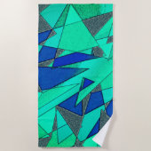 緑の三角形の切り出し、青い背景、粗い ビーチタオル (正面)