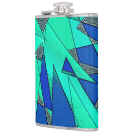 緑の三角形の切り出し、青い背景、粗い フラスク